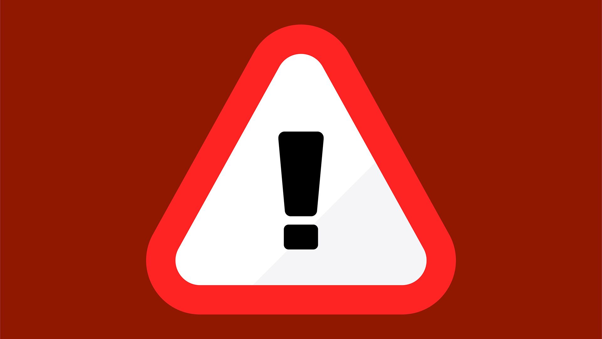 Ein weisses Dreieck rot umrandet mit einem schwarzen Ausrufezeichen.