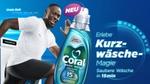 Kampagnen-Bild mit einer Coral Magic Wash Flasche in der Mitte, links davon Testimonial Usain Bolt