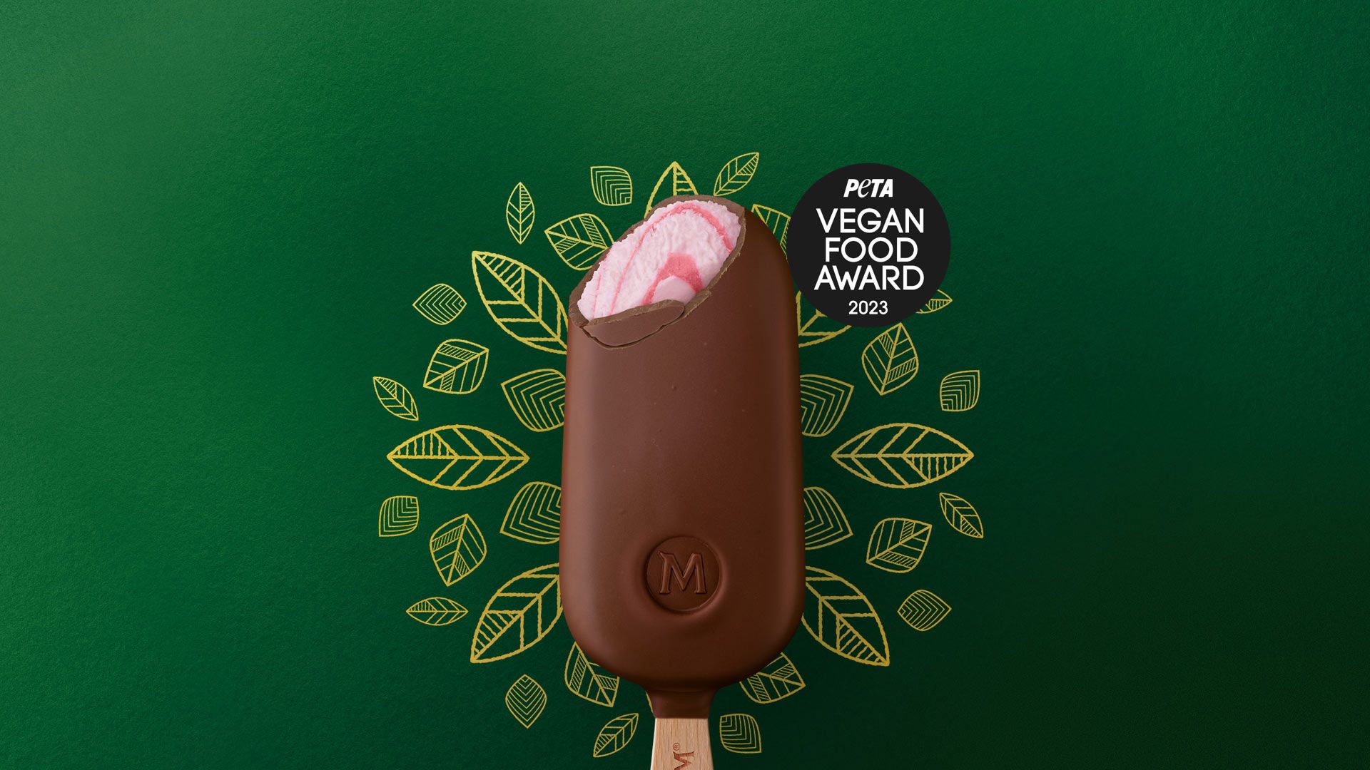 Magnum Vegan Raspberry Swirl mit dem Peta Vegan Food Award 2023 Logo.
