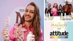 Riccardo Simonetti mit Magnum in der Hand und zusammen mit den Preisträger*innen der Attitude PRIDE Icon Awards.