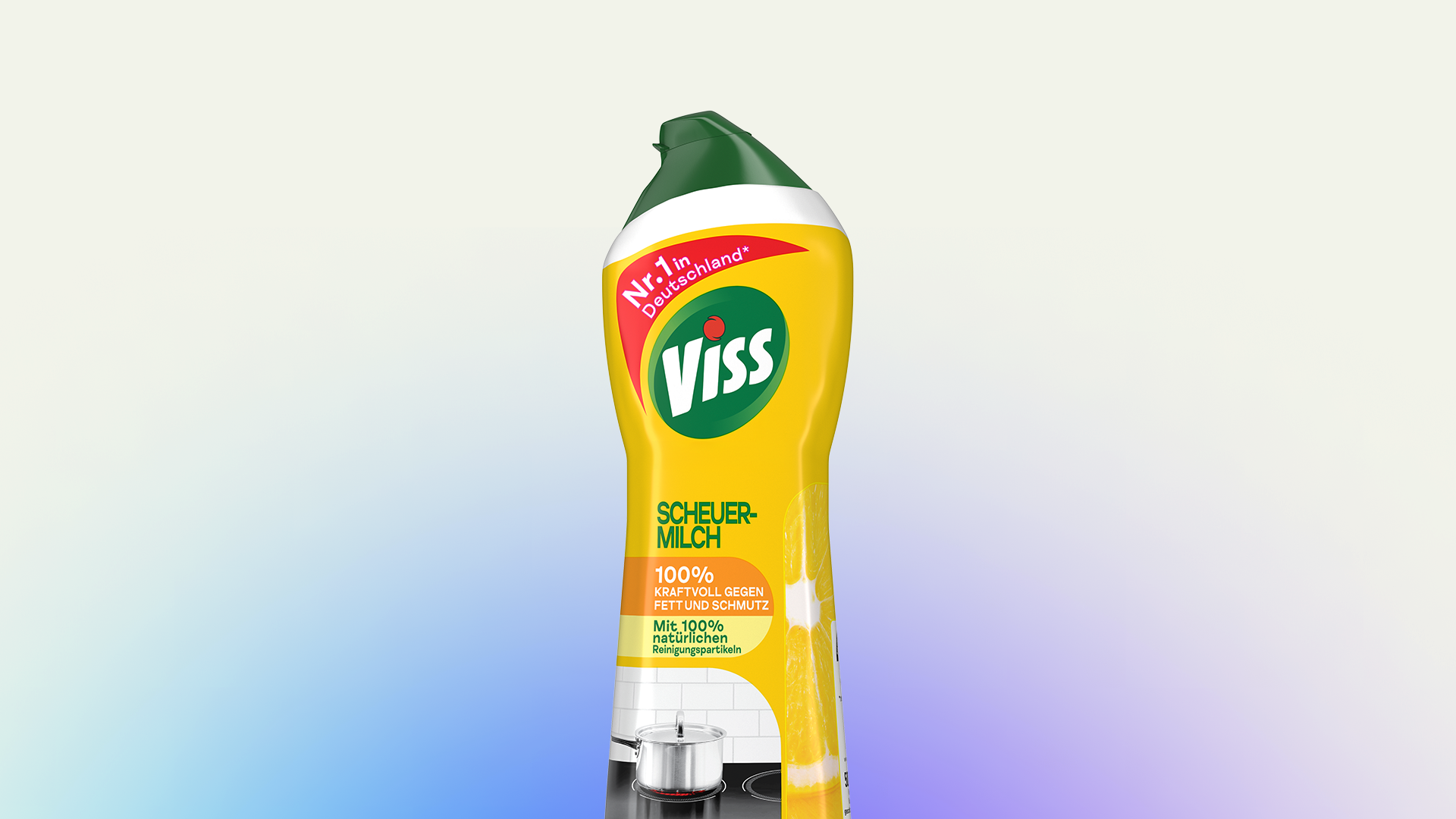 Gelbe Flasche Viss Scheuermilch mit grünem Verschluss