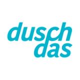 duschdas Markenlogo mit weißer Wortmarke in handschriftlicher Typografie auf farbigem Hintergrund.