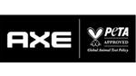 Ein schwarzes Rechteck mit weißem Text und Logos für Axe und PETA (People for the Ethical Treatment of Animals/Menschen für die ethische Behandlung von Tieren)